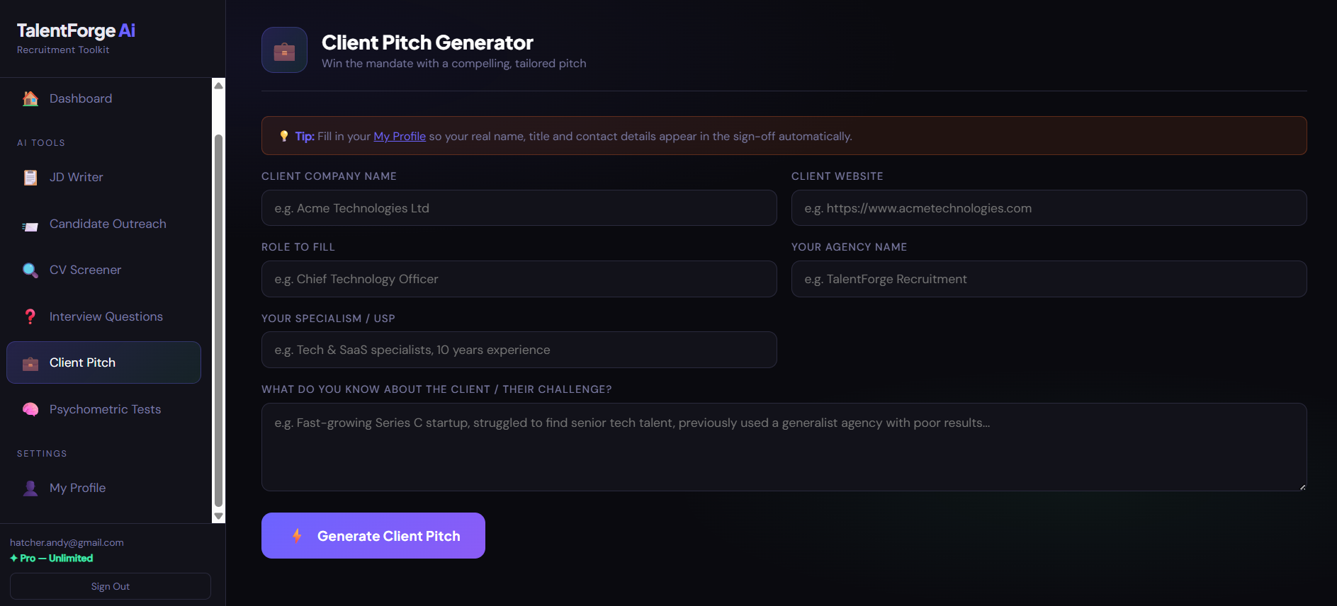 AI Client Pitch Generator
