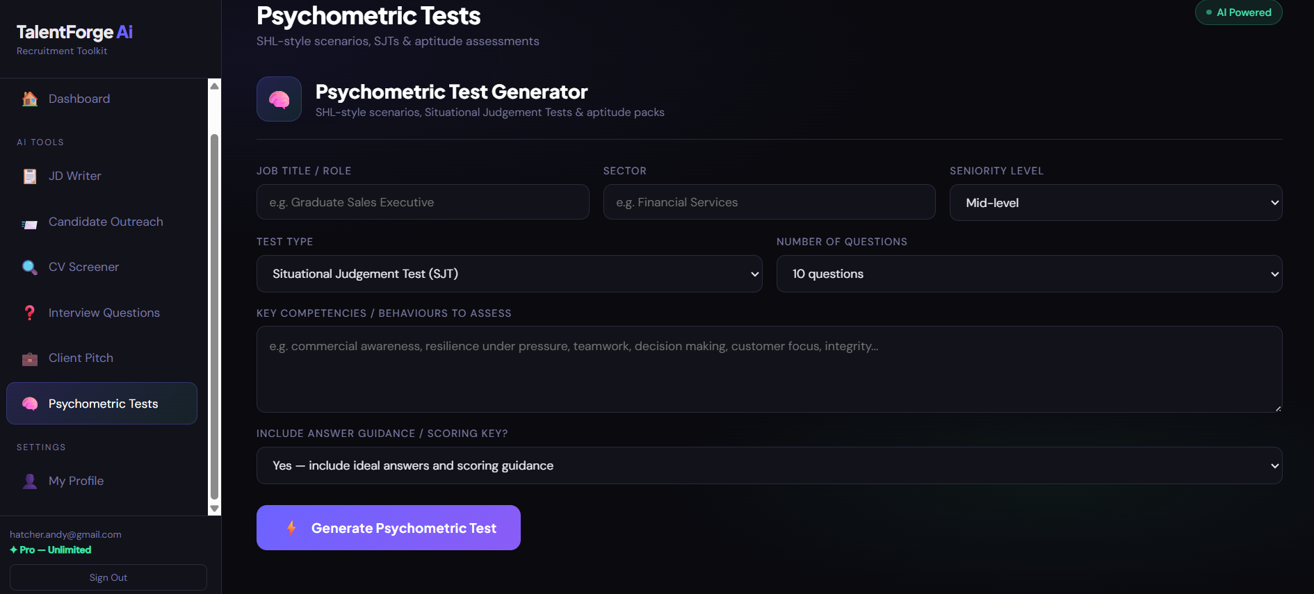 AI Psychometric Test Generator